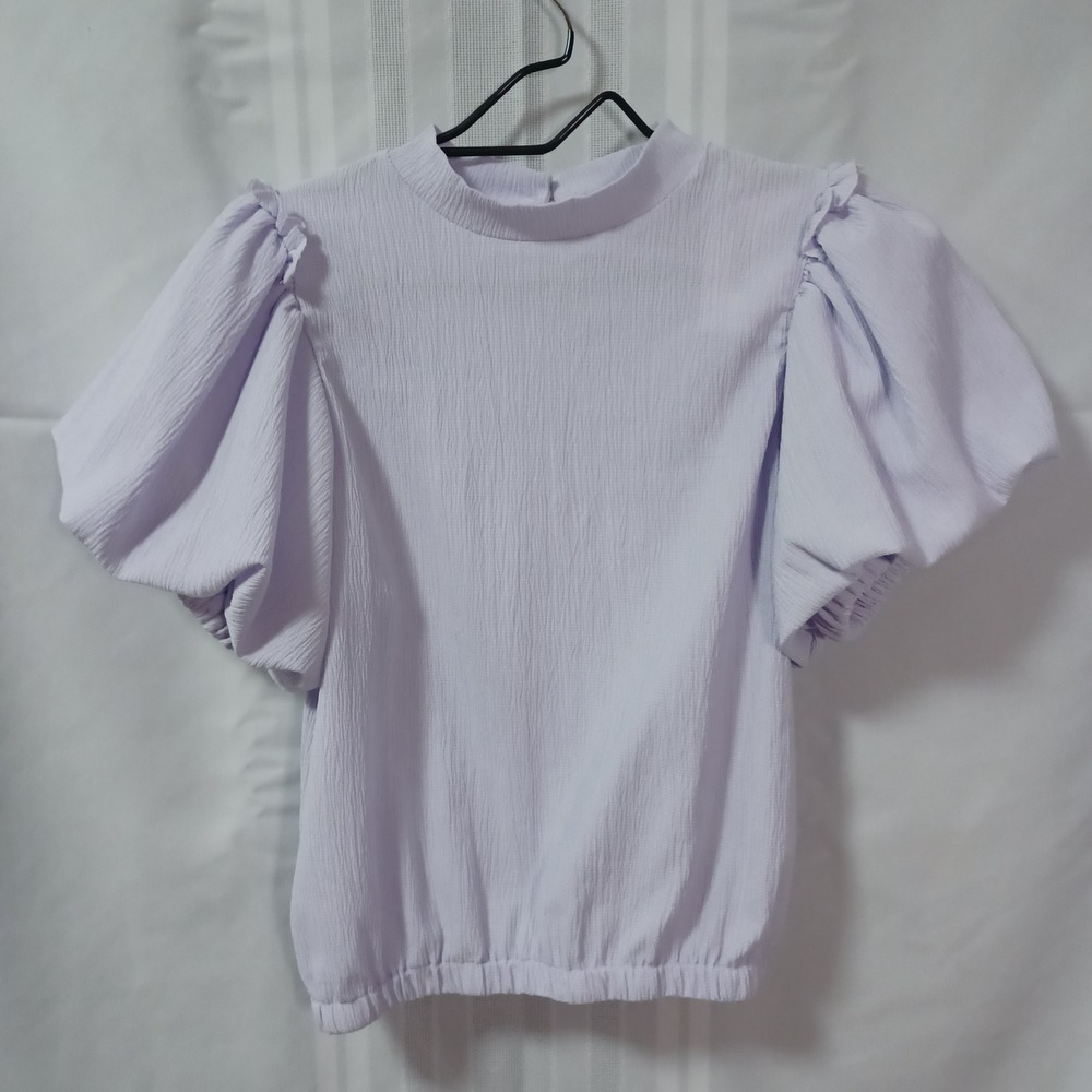 Pants Store Top Women S Lilac THS1368 Puff Sleeve Ruffle Mock Neck Elastic Waist